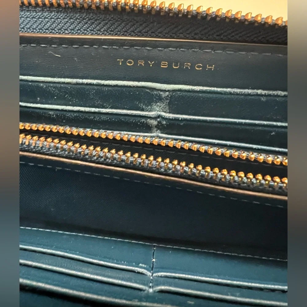 Tory Burch- blue and gold rectangle wallet.